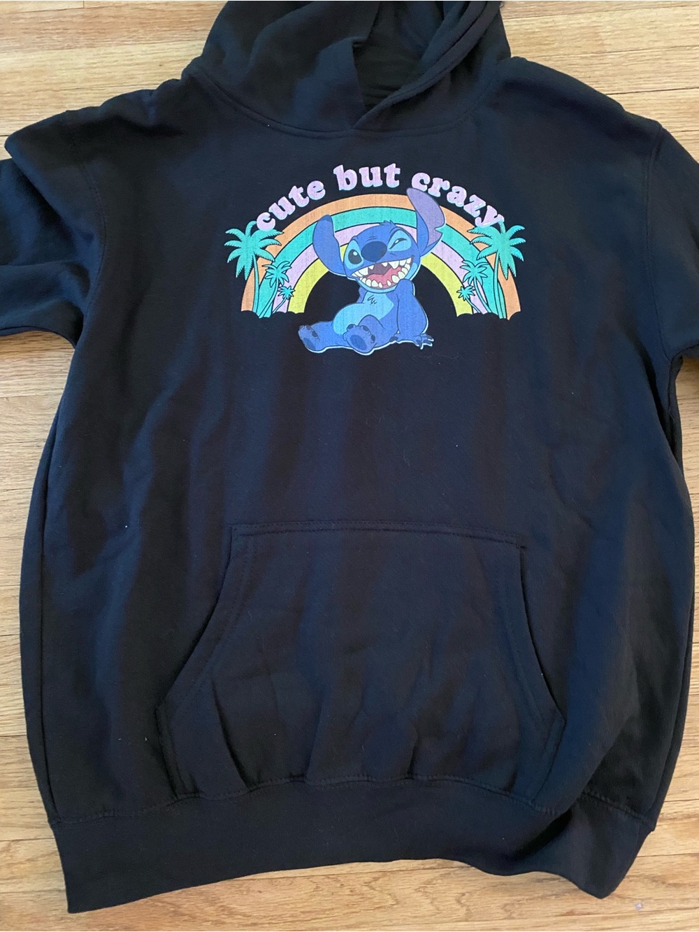 Disney Youth XL Lilo and Stitch Cute But Crazy Graphic Hoodie in Black Pullover